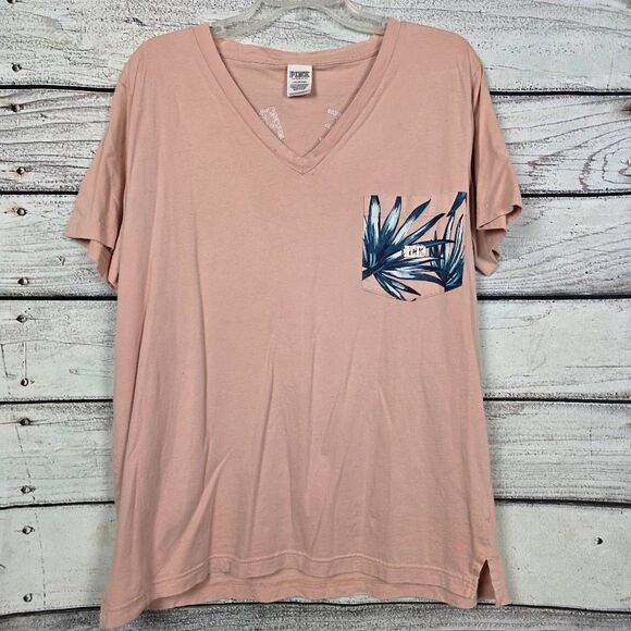 PINK Victoria’s Secret Love Pink Pocket Tee Size L - Picture 1 of 7